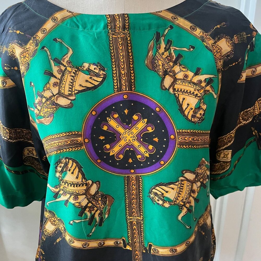 Vintage 80's STUNT‎ COLLECTION Equestrian Silk Top Size Medium - Picture 4 of 7